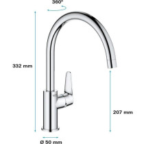 Mitigeur monocommande Evier - GROHE - 31554001 - Col de cygne - Chrom