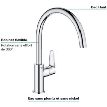 Mitigeur monocommande Evier - GROHE - 31554001 - Col de cygne - Chrom