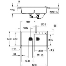 GROHE Evier de cuisine composite avec égouttoir K500, 860 x 500 mm, 2