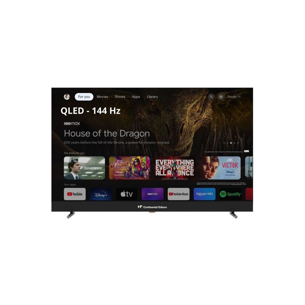 TV LED - CONTINENTAL EDISON - CELEDGAM43QL24B6 - 43'' (109 cm) - QLED UHD 4K 3840x2160- SMART GOOGLE - 4xHDMI - 3xUSB