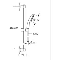 Ensemble de douche avec pommeau 1 jet, barre 60cm et flexible 1,75m -