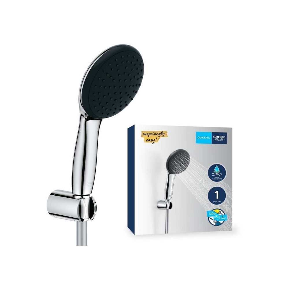 Ensemble de douche avec pommeau 1 jet Pluie, support et flexible 1,75m