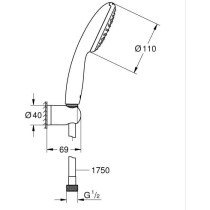 Ensemble de douche avec pommeau 1 jet Pluie, support et flexible 1,75m