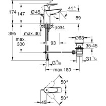 Mitigeur monocommande Lavabo GROHE - Taille S - Métal - Droit - Econo