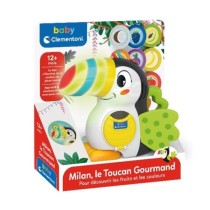 Baby Clementoni - Milan, le toucan gourmand - Jeu éducatif avec fonctions éléctroniques - Bec lumineux - Ailes en tissu