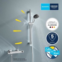 Ensemble de douche avec mitigeur thermostatique, pommeau 1 jet, barre