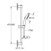 Ensemble de douche avec pommeau 2 jets, barre 60cm et flexible - GROHE