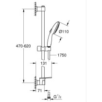 Ensemble de douche avec pommeau 2 jets, barre 60cm, flexible et tablet