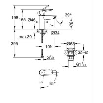 Mitigeur lavabo monocommande GROHE Start - Noir mat - Taille S - Econo