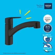 Mitigeur de cuisine - GROHE - Start - Noir mat - Mousseur extractible