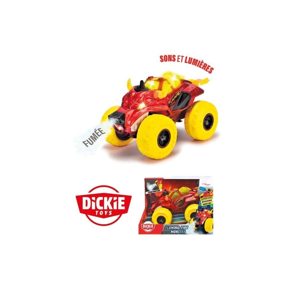 Dickie - Monster Flammin Fire - Véhicule 25cm - Fonction fumée (vapeur) - Sons et lumieres