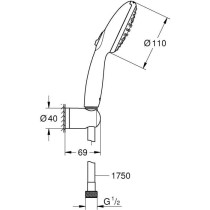 Ensemble de douche avec pommeau 2 jets, support et flexible - GROHE Vi