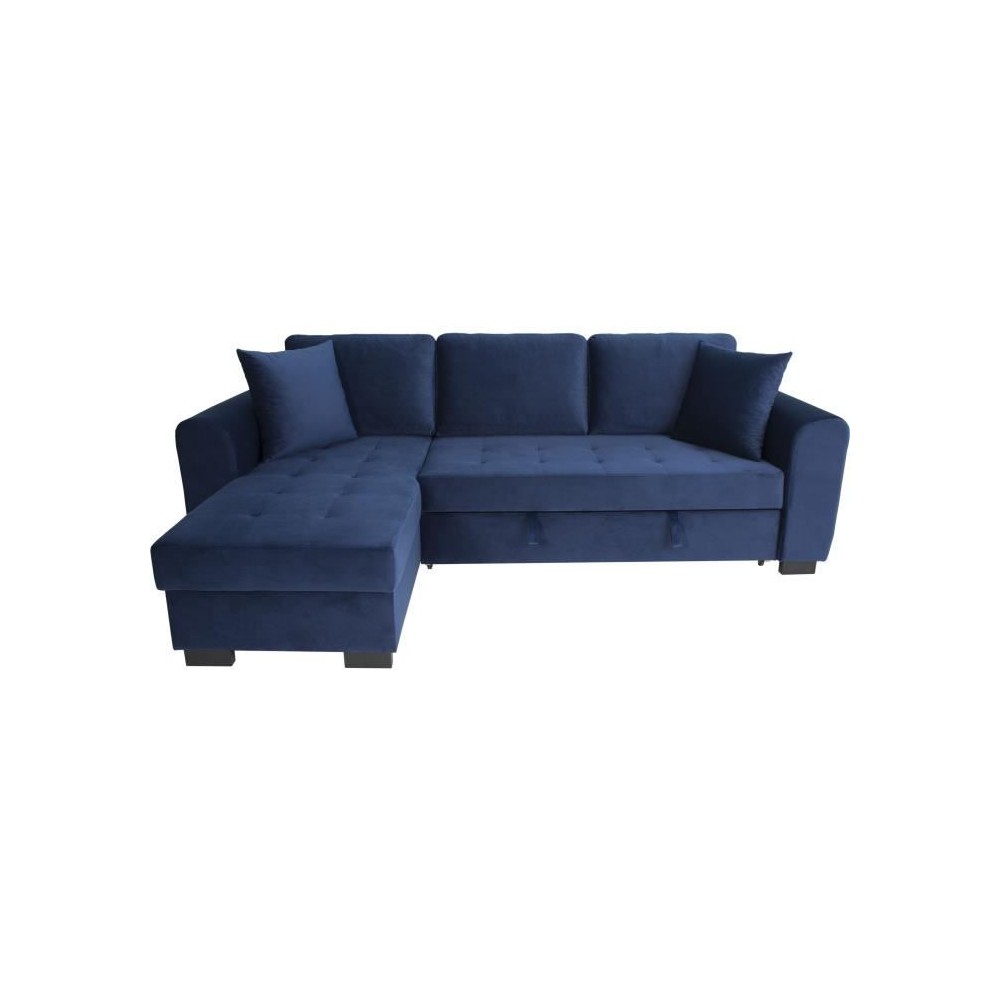 Canapé d'angle convertible HAMILTON 4 places - Tissu velours bleu - L