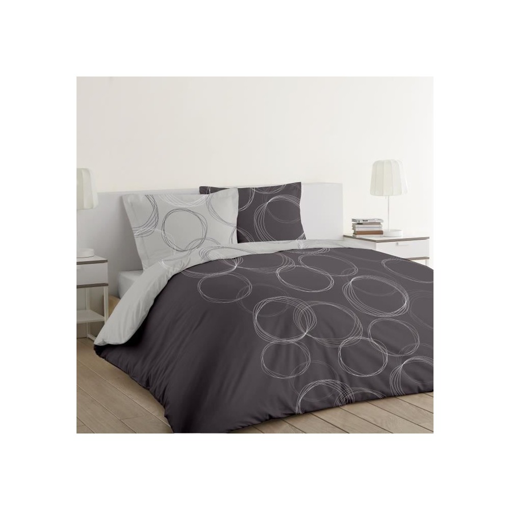 VISION Parure de couette Lenny - 100% coton - 1 housse de couette 200 x 200 cm + 1 taie 65 x 65 cm - Gris anthracite