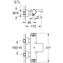 GROHE Mitigeur mural thermostatique bain/douche ½ Grohtherm 2000 34174001 - Jet cascade - Limiteur de température - Economie d