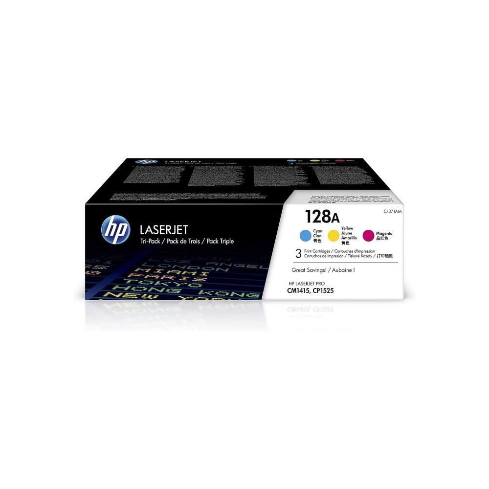 HP 128A Pack de 3 cartouches de toner trois couleurs authentiques (CF3