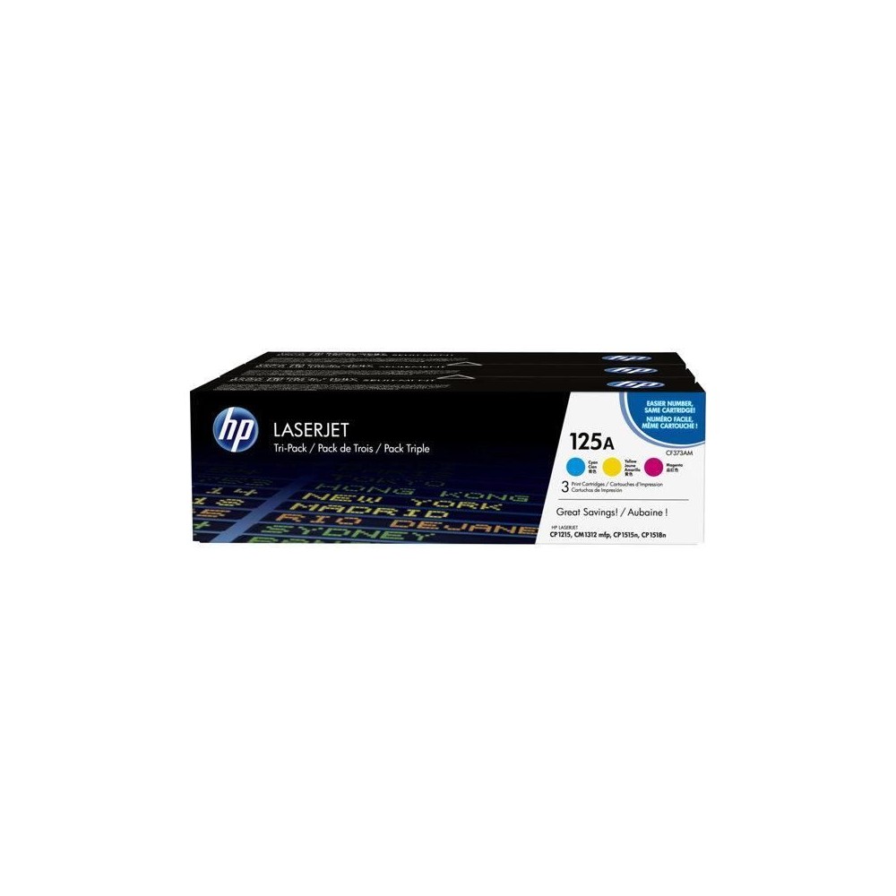 HP 125A Pack de 3 cartouches de toner cyan, jaune et magenta authentiq