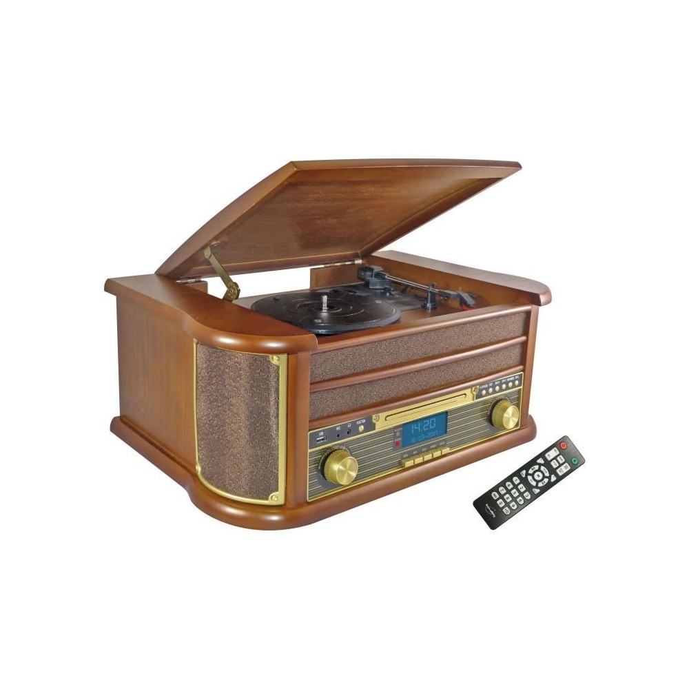 INOVALLEY RETRO29E-N Chaîne Hifi vinyle style rétro - Bluetooth 5.0 - 2x20W - Lecteur CD / K7 audio - Radio FM - Port USB 2.0