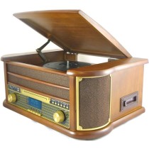 INOVALLEY RETRO29E-N Chaîne Hifi vinyle style rétro - Bluetooth 5.0 - 2x20W - Lecteur CD / K7 audio - Radio FM - Port USB 2.0