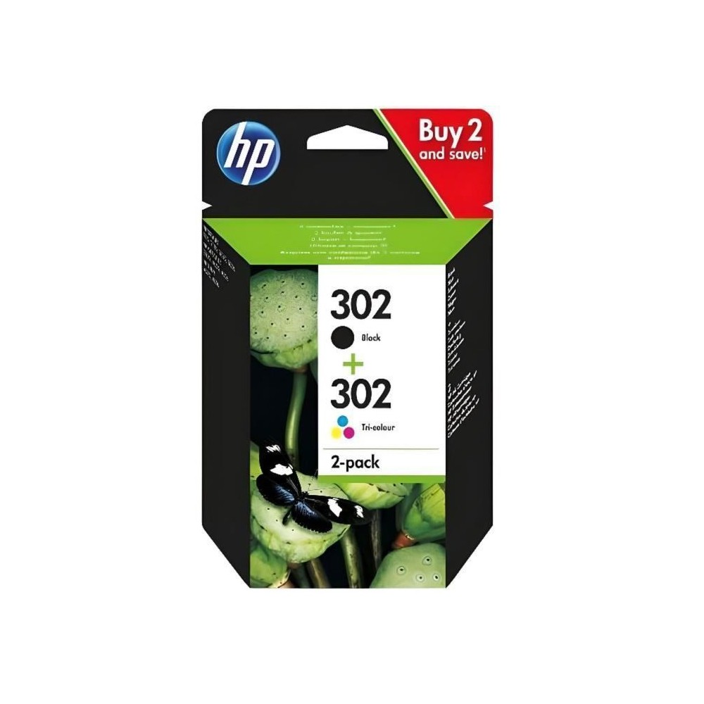 HP 302 Pack de 2 cartouches d'encre noire et trois couleurs authentiqu