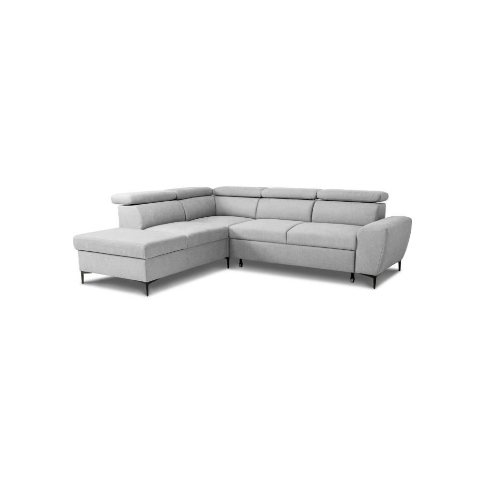 Canapé d'angle convertible réversible avec coffre - 5 places - KASIMIR - Tissu gris - 258 x 79/98 x 219 cm