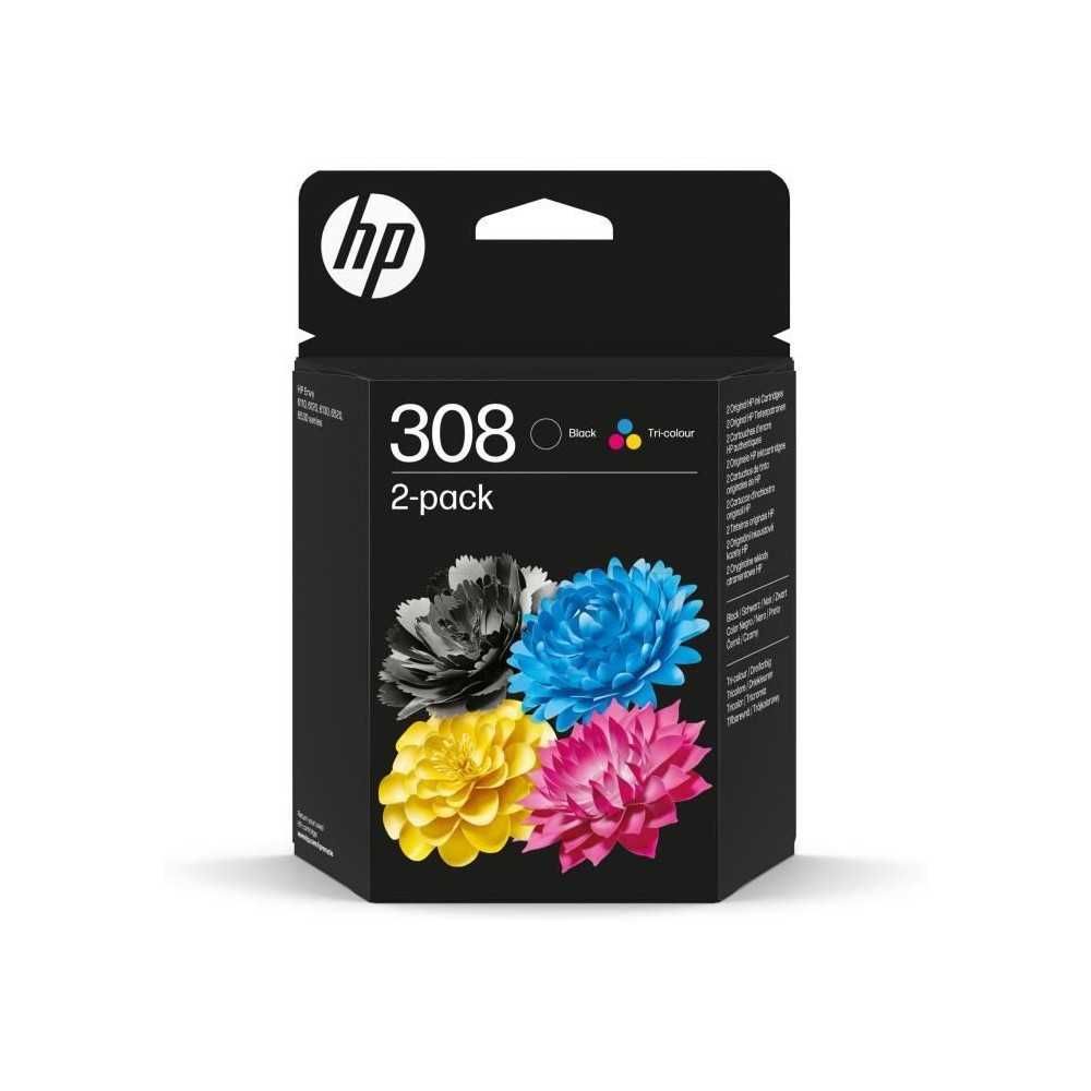 Pack de 2 cartouches d'encre HP 308 authentiques noire et tricolore (6