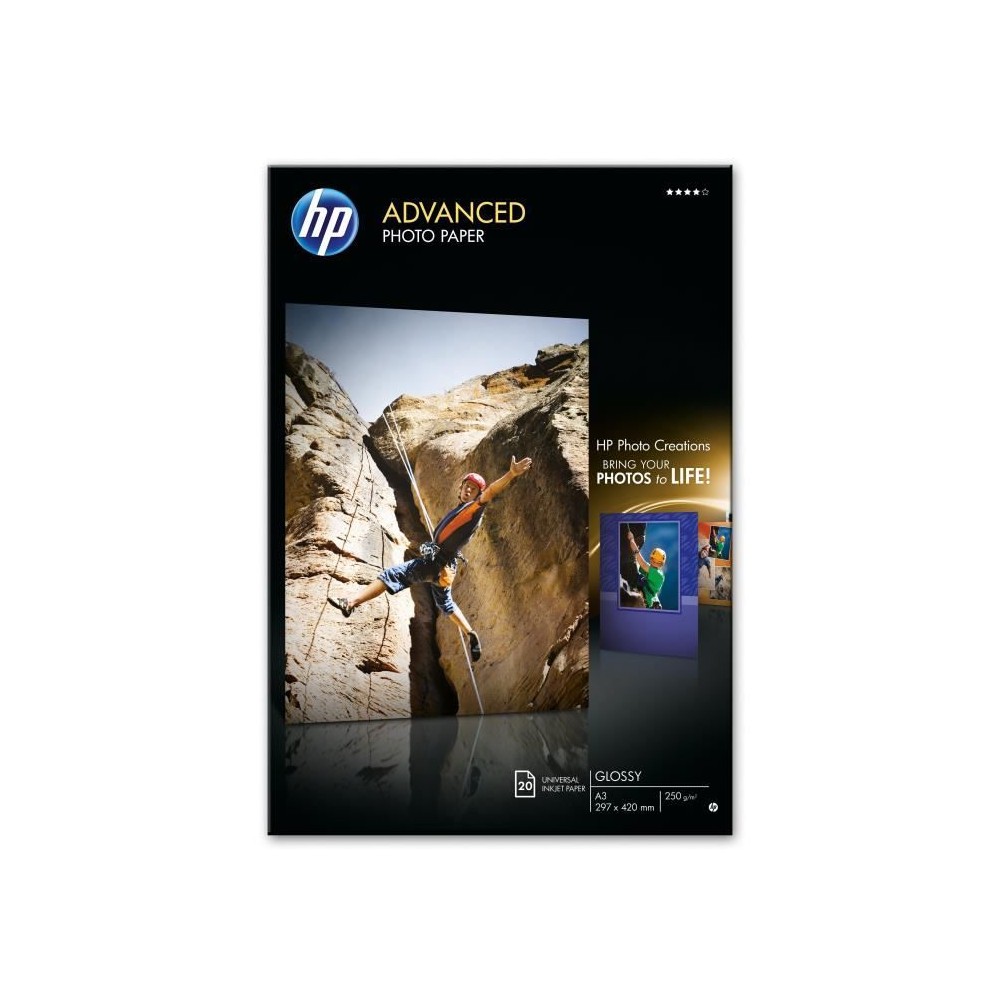 Papier Photo Brillant HP - 20 feuilles A3 - Compatible avec HP Photosm