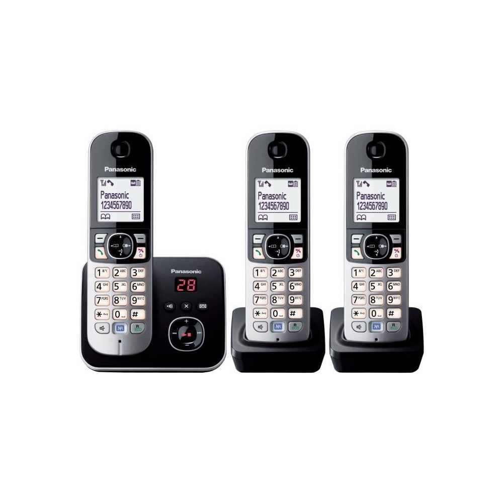 PANASONIC - KXTG6823 - Téléphone sans fil trio - Fonction réduction de bruit - Blocage sélectif - Répondeur - Gris et noir