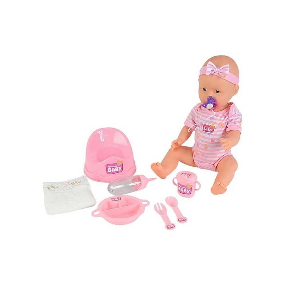 Poupon NEW BORN BABY Rose 43cm - Boit et Fait Pipi - Accessoires Inclu