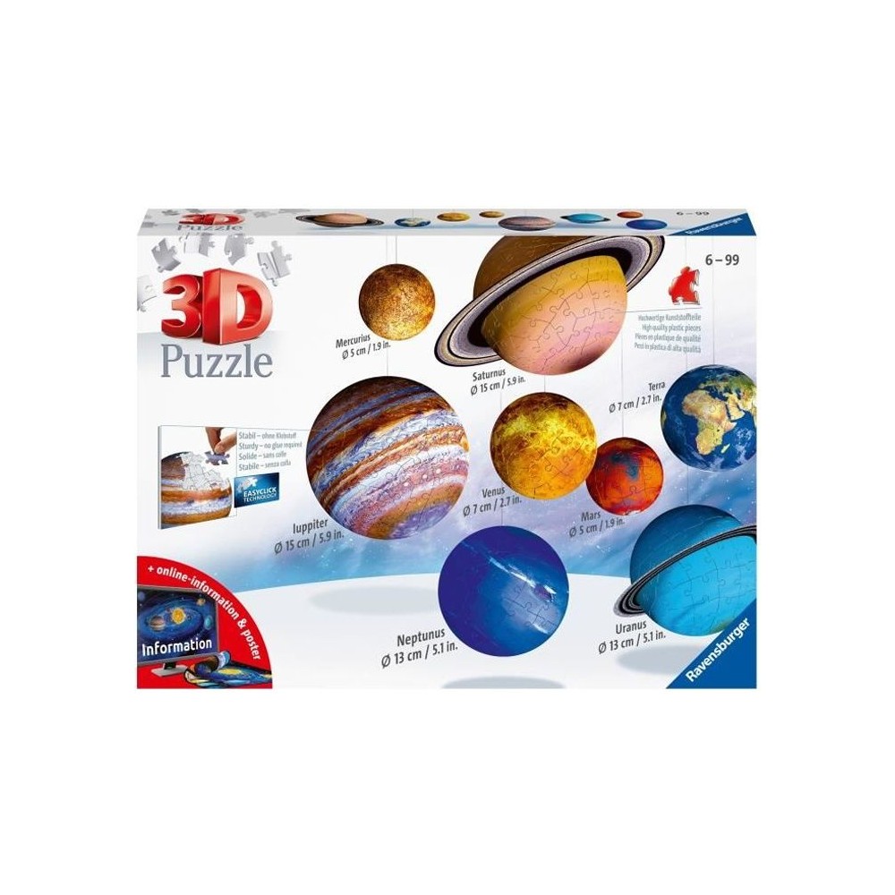 Puzzle 3D Systeme solaire - Ravensburger - 8 planetes - 522 pieces - Des 6 ans