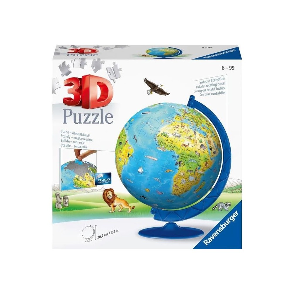 Puzzle 3D Globe terrestre 180 pieces - Ravensburger - Éducatif - Sans colle - Des 7 ans