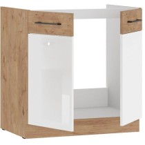 Rock - Meuble sous évier - Mélaminé chene Lancelot et Blanc brillant - 80 cm - 2 portes battantes