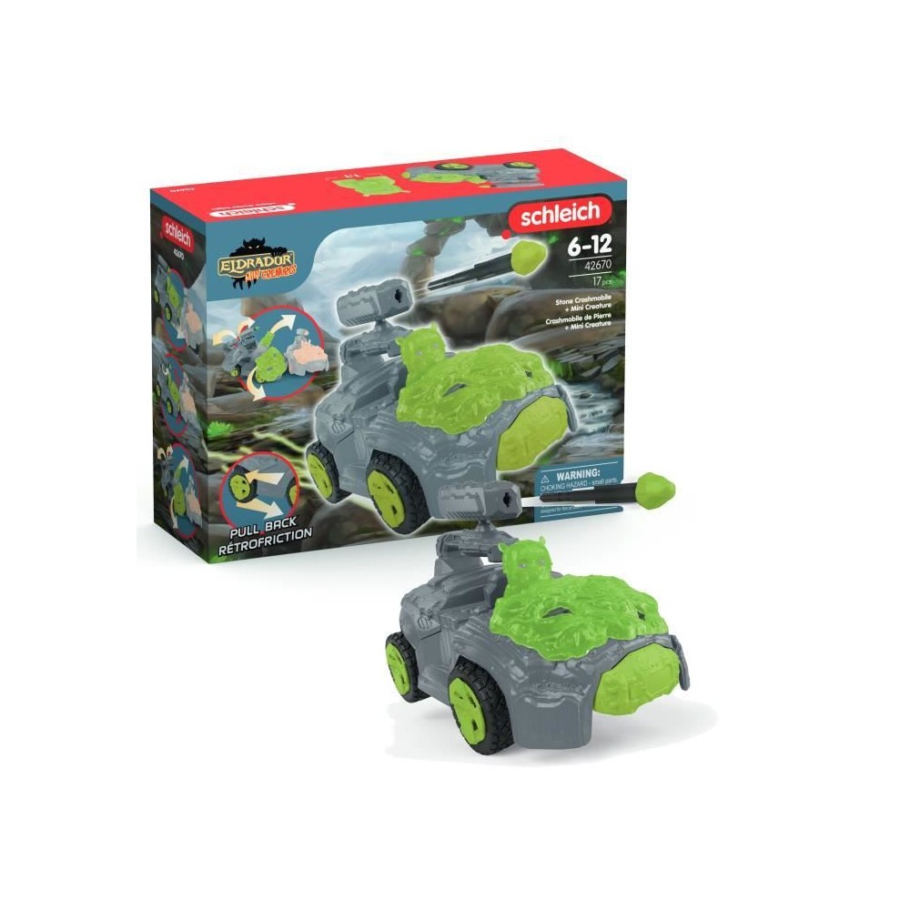 Crashmobile de Pierre avec Mini Creature, Coffret voiture avec figurine fantastique, Schleich 42670 Eldrador Creatures