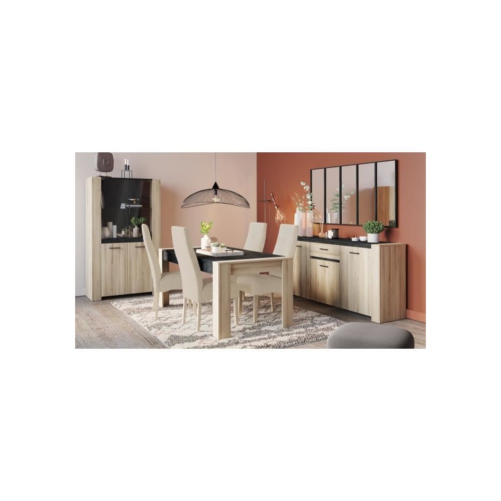 Ensemble Enfilade 4 portes + Vitrine 2 portes + Table L 170 cm SHEFFIELD - Chene Kronberg