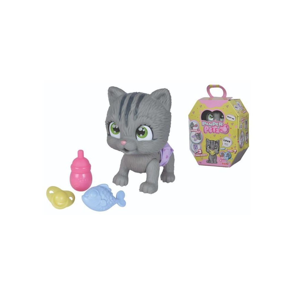 Smoby - Pamper Petz - Chat a adopter - 4 accessoires - Articulé - Bois et fais pipi - Certificat d'adoption - Des 3 ans