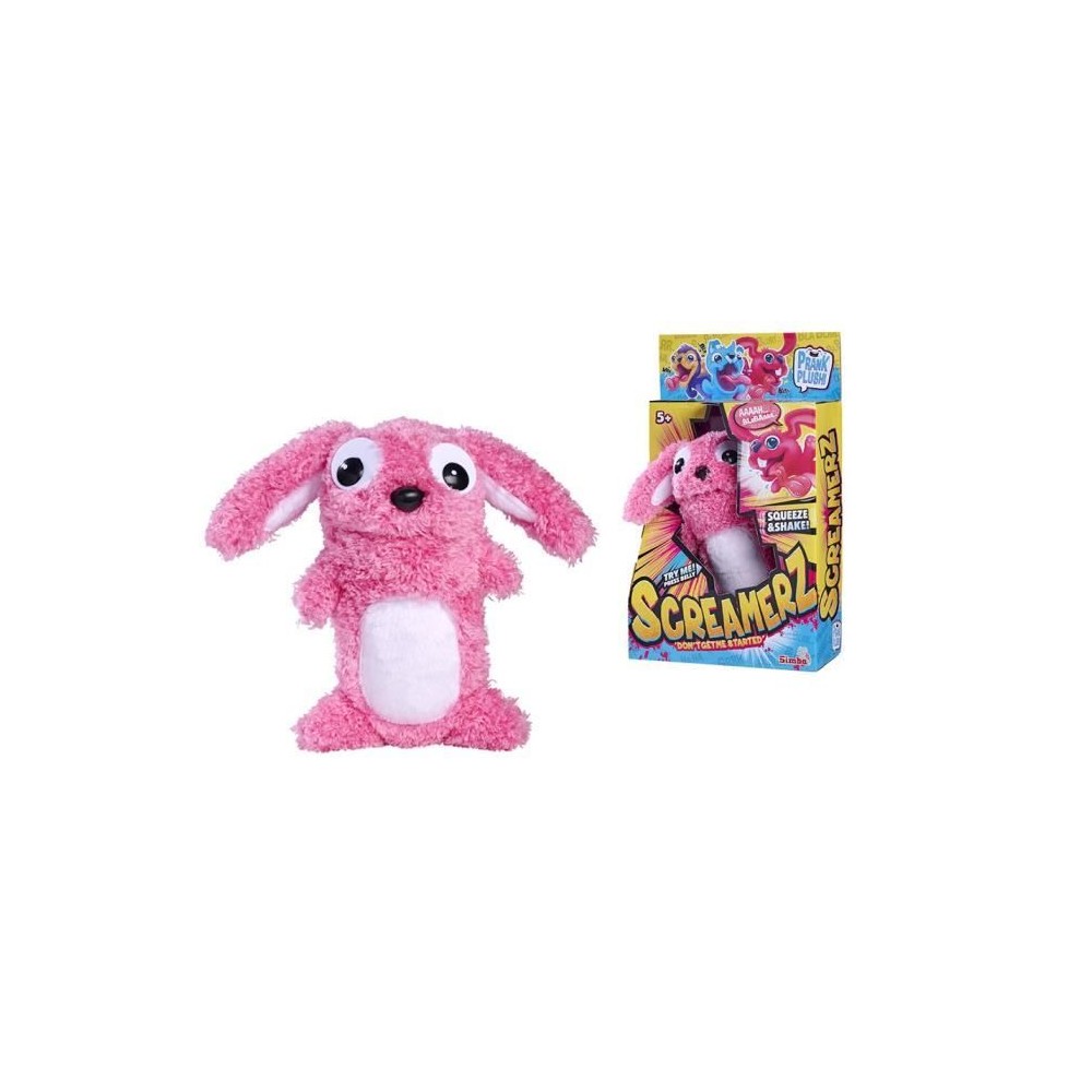 Smoby - Screamerz - Peluche intéractive amusante - Lapin - 27 cm - Bruits en la secouant ou appuyant sur le bouton