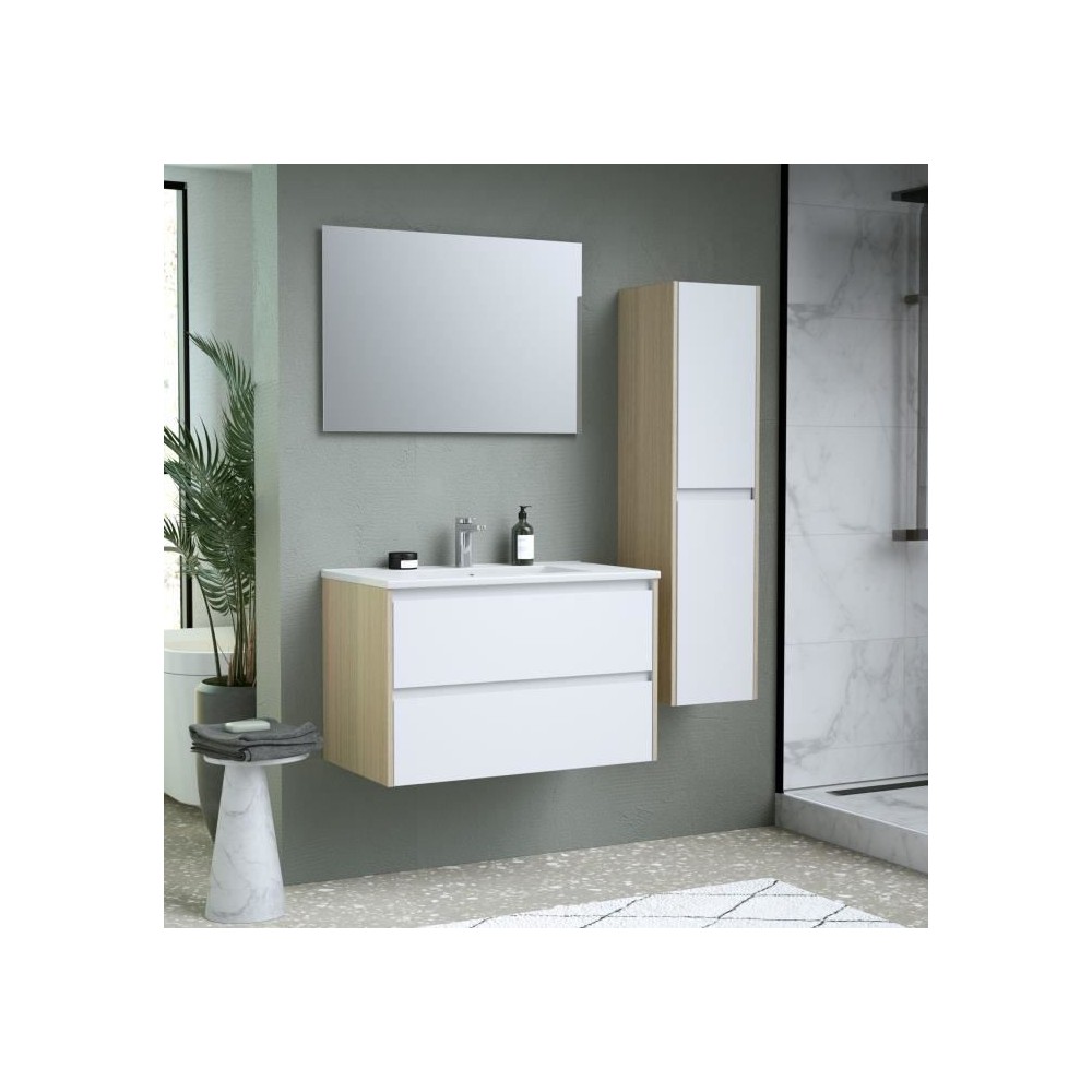 Ensemble SKARA set de salle de bain 80, vanity+vasque+miroir & Colonne