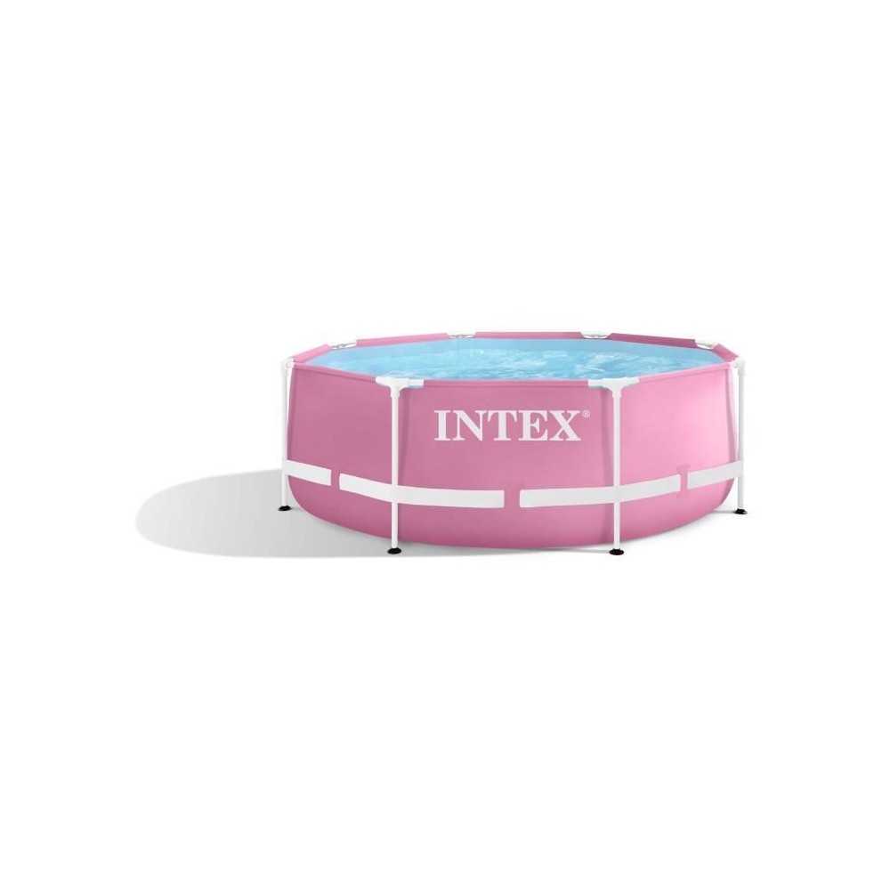 INTEX - Kit piscine metal frame rose ronde - tubulaire - Ø x h : 2,44