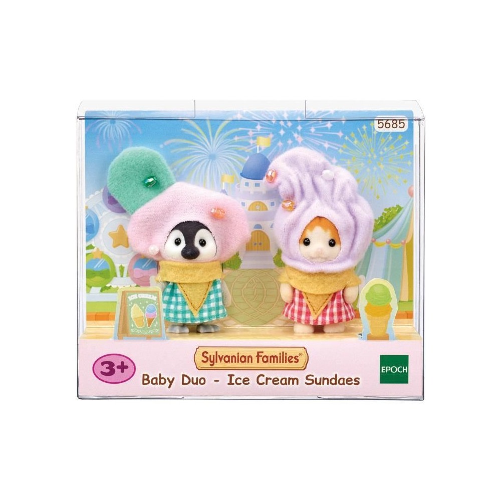 Le duo costumé Cremes glacées - SYLVANIAN FAMILIES - 5685 - Bébé Pingouin et Chat Roux avec costumes exclusifs