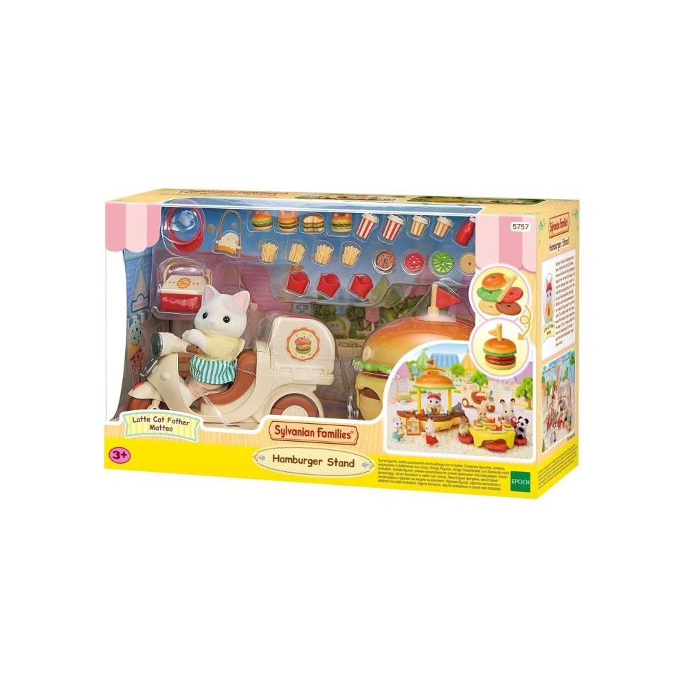 Jeu de Restauration - SYLVANIAN FAMILIES - Stand de Hamburgers - Papa Chat Latté et Scooter