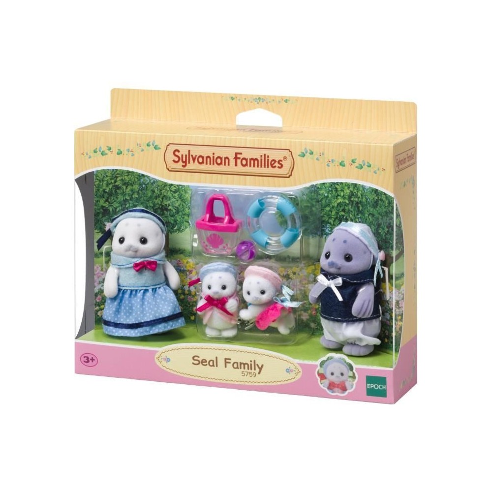 Famille Articulée - SYLVANIAN FAMILIES - Famille Phoque - 4 Personnages et Accessoires de Plage