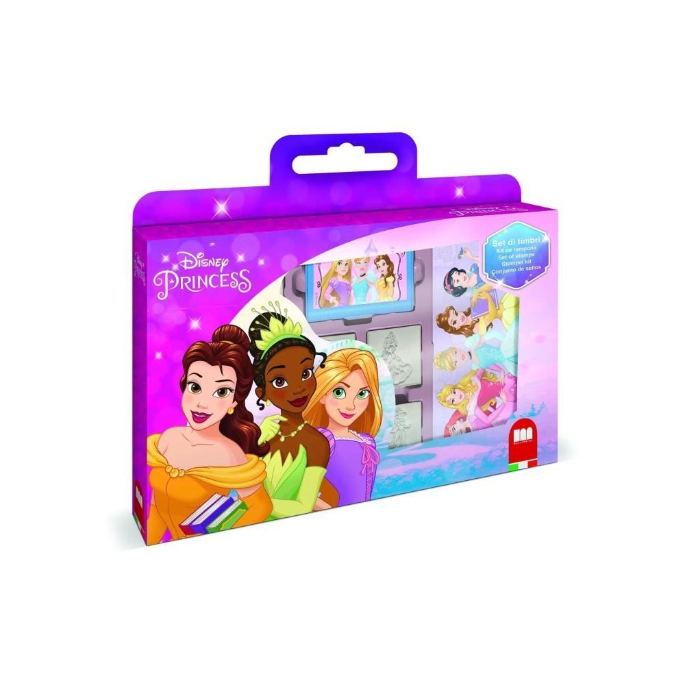 Coffret de tampons - MULTIPRINT - 7660 - Princesses Disney - 7 tampons bois et latex, feutres Giotto, album coloriage