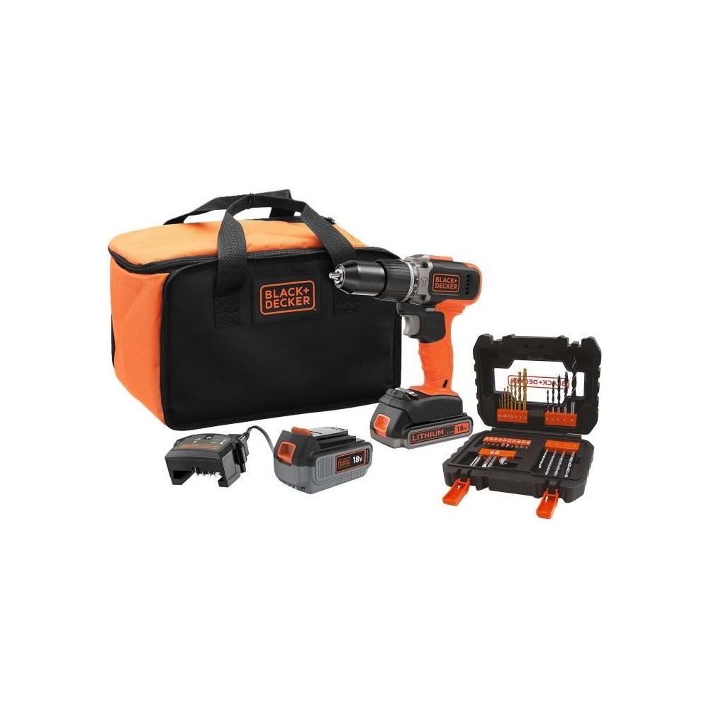 Perceuse a percussion sans fil - BLACK & DECKER - BCD003ME2SA-QW - 18 V - 1 Batterie 4 Ah + 1 Batterie 2,5 Ah