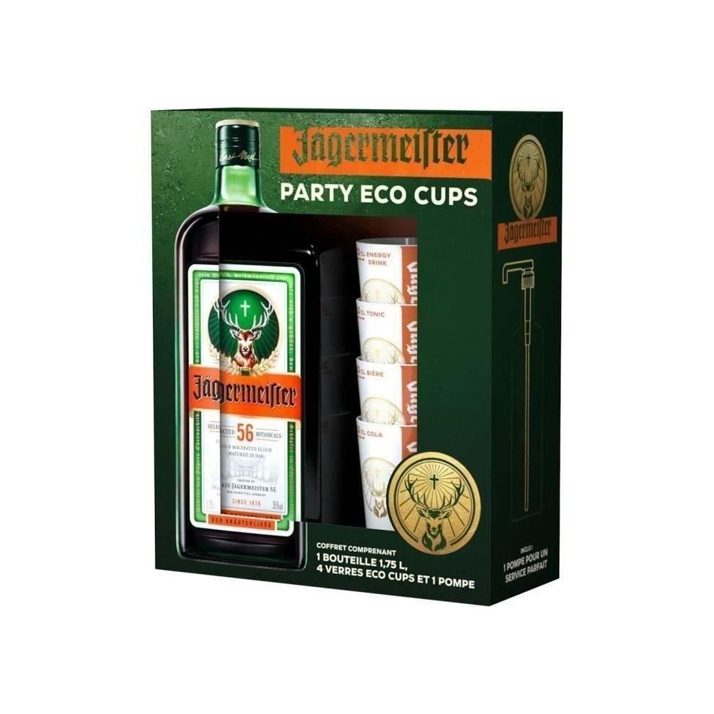 Coffret PartyPack - Liqueur Jägermeister 35,0% Vol. 175cl + 4 verres