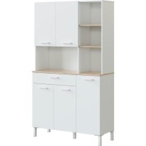 Meuble de cuisine KIRA - Décor blanc artik et chene canadien - 5 Portes + 1 tiroir - L108 x H186 x P40 cm