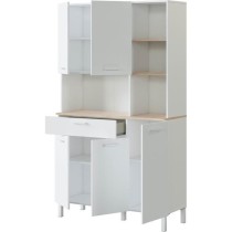 Meuble de cuisine KIRA - Décor blanc artik et chene canadien - 5 Portes + 1 tiroir - L108 x H186 x P40 cm