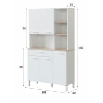 Meuble de cuisine KIRA - Décor blanc artik et chene canadien - 5 Portes + 1 tiroir - L108 x H186 x P40 cm