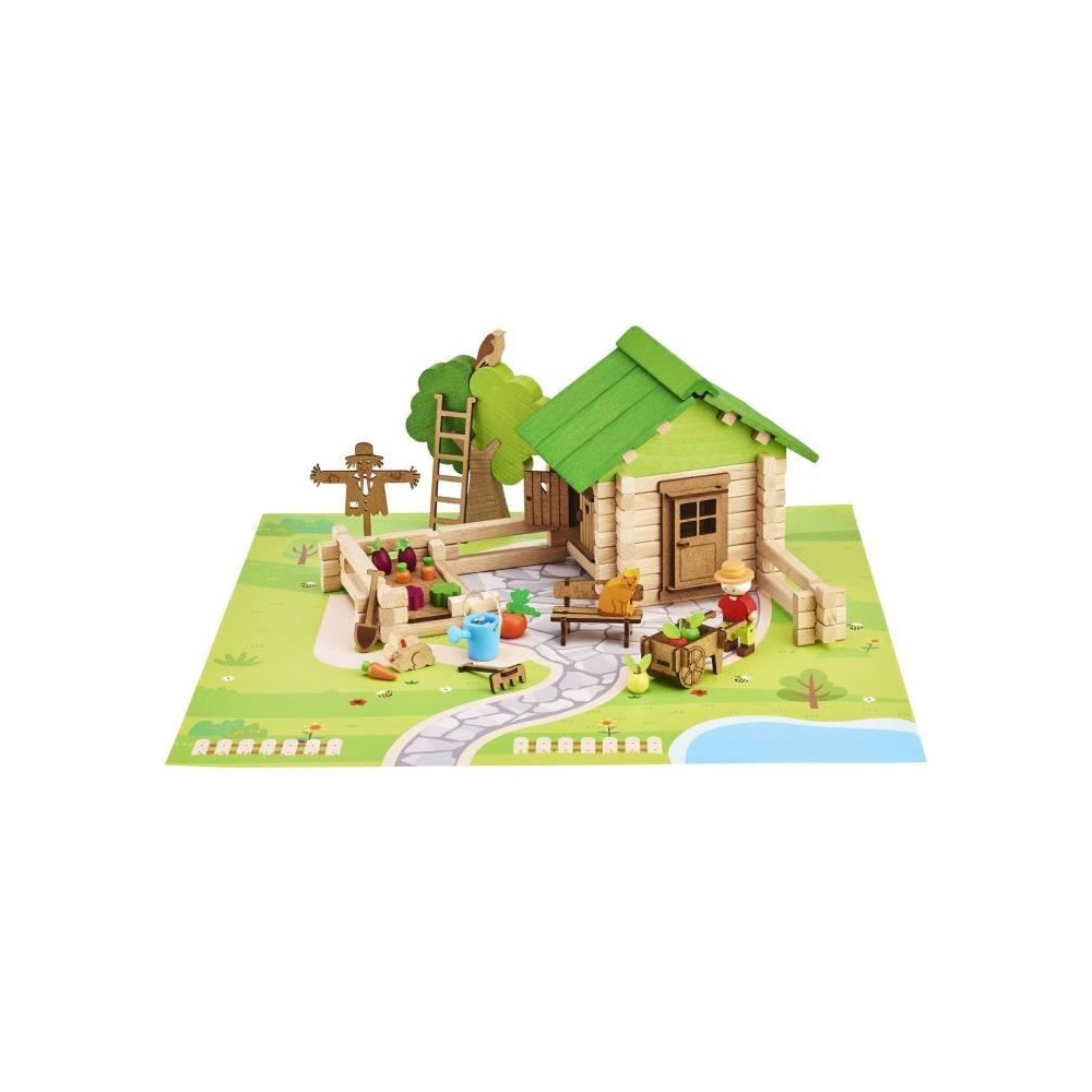 Jeu de Construction Maison et Jardin - JEUJURA - Bois Naturel - 135 Pi