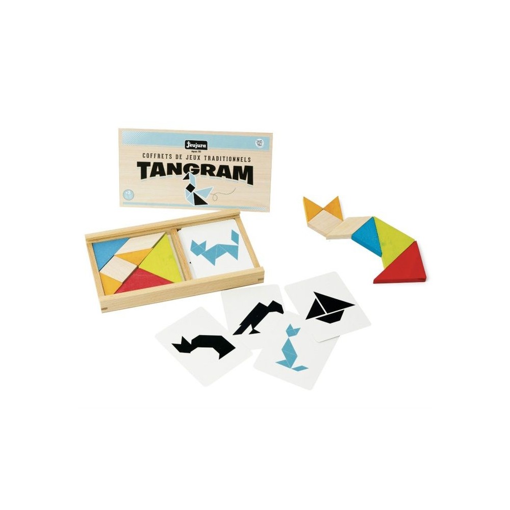 Jeu de tangram en bois - JEUJURA - 8144 - Coffret en bois - 7 pieces -