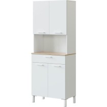 Buffet de cuisine KIRA - Décor blanc artik et chene canadien - 4 Portes + 1 Tiroir - L186 x H72 x P40 cm